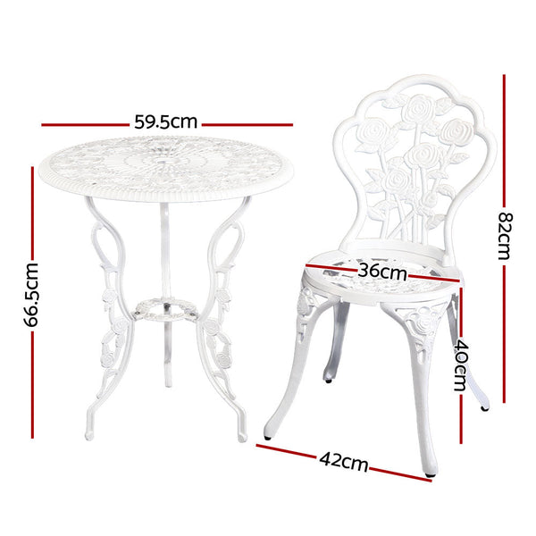 Gardeon Outdoor Furniture Chairs Table 3Pc Aluminium Bistro White Patio Furniture Sets