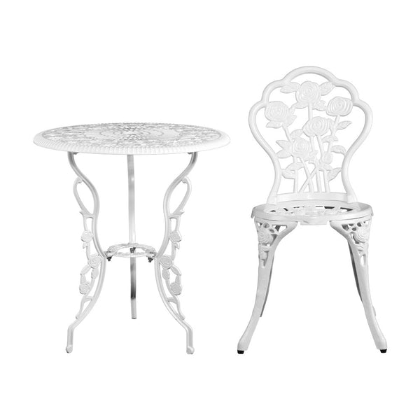 Gardeon Outdoor Furniture Chairs Table 3Pc Aluminium Bistro White Patio Furniture Sets