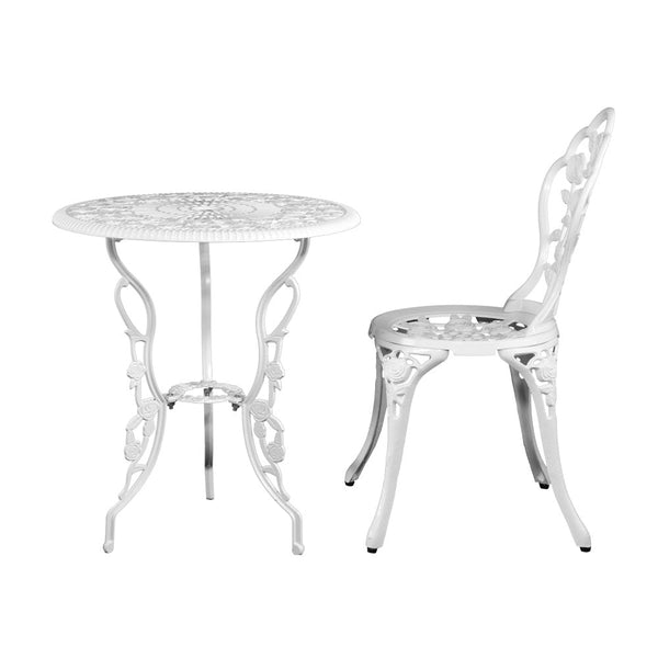 Gardeon Outdoor Furniture Chairs Table 3Pc Aluminium Bistro White Patio Furniture Sets