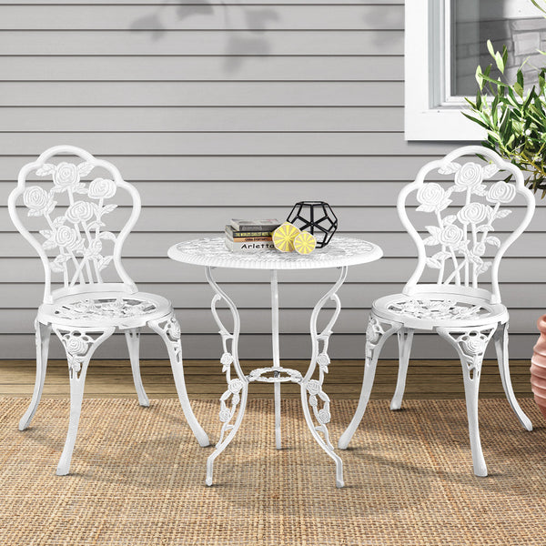 Gardeon Outdoor Furniture Chairs Table 3Pc Aluminium Bistro White Patio Furniture Sets