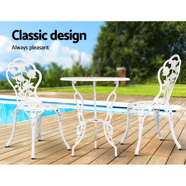 Gardeon Outdoor Furniture Chairs Table 3Pc Aluminium Bistro White Patio Furniture Sets