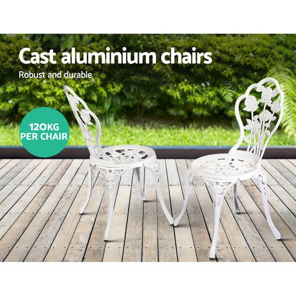 Gardeon Outdoor Furniture Chairs Table 3Pc Aluminium Bistro White Patio Furniture Sets