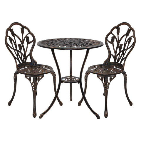 Gardeon 3Pc Outdoor Setting Cast Aluminium Bistro Table Chair Patio Bronze Patio Furniture Sets