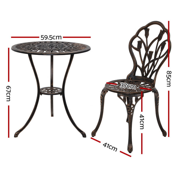 Gardeon 3Pc Outdoor Setting Cast Aluminium Bistro Table Chair Patio Bronze Patio Furniture Sets