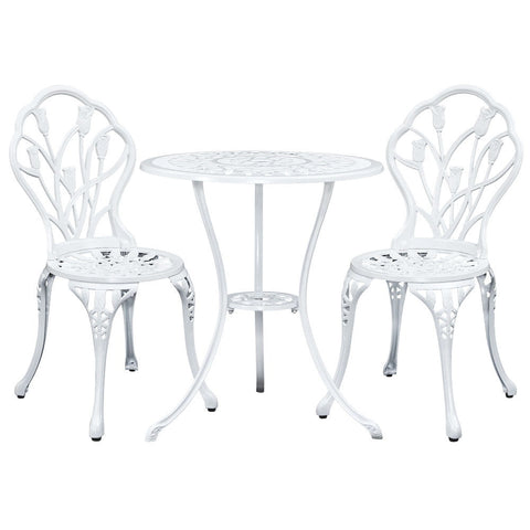 Gardeon 3Pc Outdoor Setting Cast Aluminium Bistro Table Chair Patio White