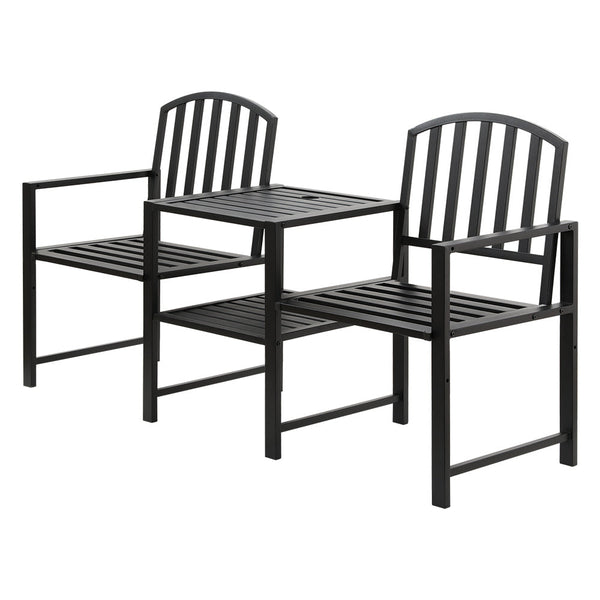 Gardeon Outdoor Garden Bench Seat Loveseat Steel Table Chairs Patio Furniture Black Patio Furniture Sets