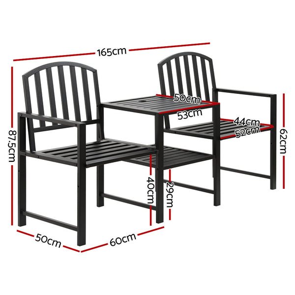 Gardeon Outdoor Garden Bench Seat Loveseat Steel Table Chairs Patio Furniture Black Patio Furniture Sets