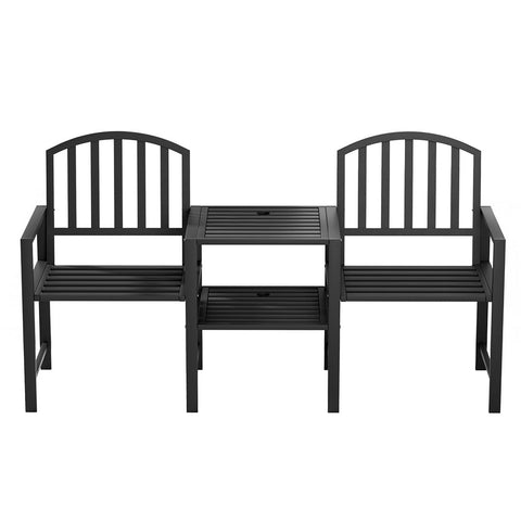 Gardeon Outdoor Garden Bench Seat Loveseat Steel Table Chairs Patio Furniture Black Patio Furniture Sets