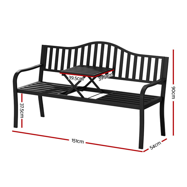 Gardeon Outdoor Garden Bench Seat Loveseat Steel Foldable Table Patio Furniture Patio Chairs