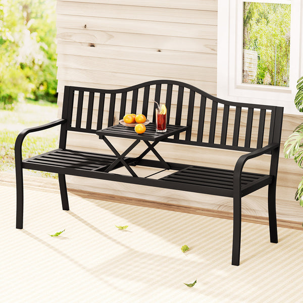 Gardeon Outdoor Garden Bench Seat Loveseat Steel Foldable Table Patio Furniture Patio Chairs