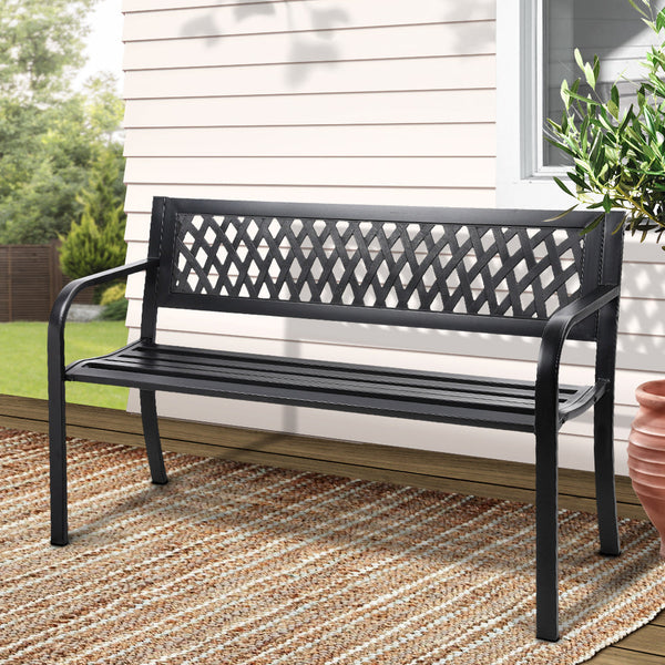Gardeon Steel Modern Garden Bench Black Patio Benches
