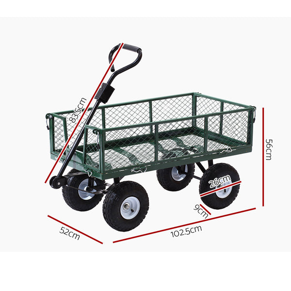 Gardeon Mesh Garden Steel Cart Green Wheelbarrows Carts Wagons