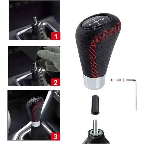 Gear Shift Lever Manual 5 Speed Transmission Black Leather Stitching Universal (Blue) Other Car Interior