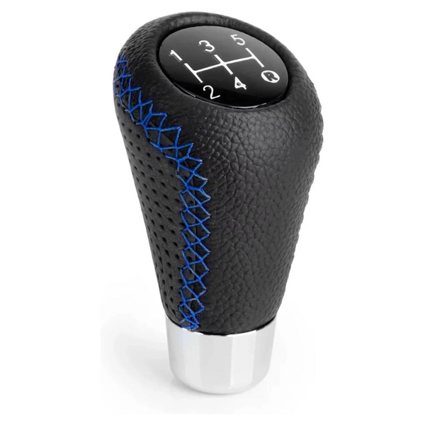Gear Shift Lever Manual 5 Speed Transmission Black Leather Stitching Universal (Blue) Other Car Interior