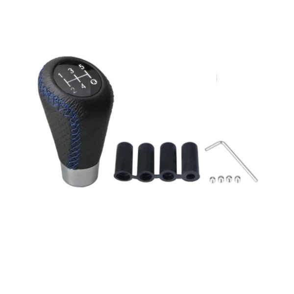 Gear Shift Lever Manual 5 Speed Transmission Black Leather Stitching Universal (Blue) Other Car Interior