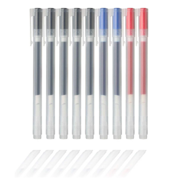 Gel Ink Ballpoint Pens 0.38Mm Set Of 9 Pack (5 Black 2 Blue Red) Red 2 Ball Point Pens