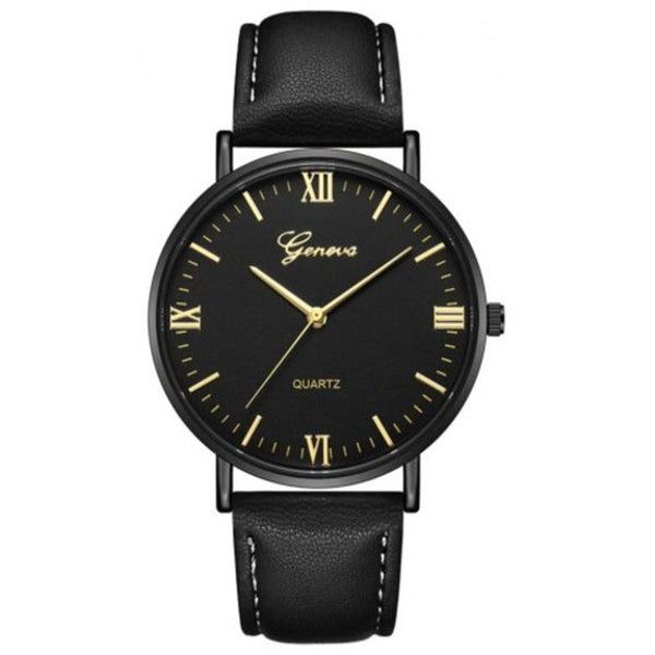 Veile Studios Fashion Casual Simple Large Dial Leather Cool Quartz Wrist Watch Black Watches