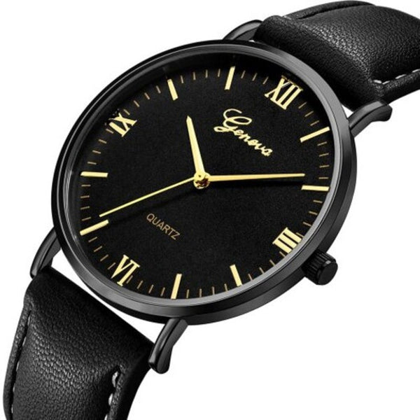 Veile Studios Fashion Casual Simple Large Dial Leather Cool Quartz Wrist Watch Black Watches