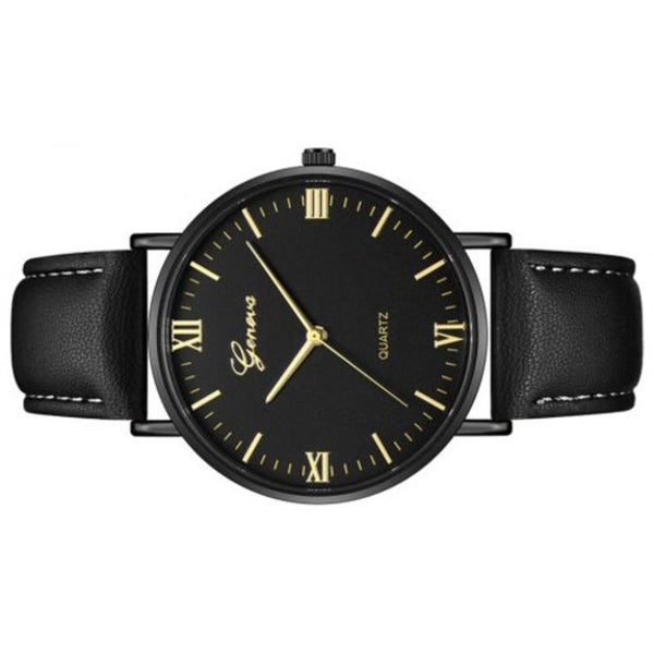 Veile Studios Fashion Casual Simple Large Dial Leather Cool Quartz Wrist Watch Black Watches