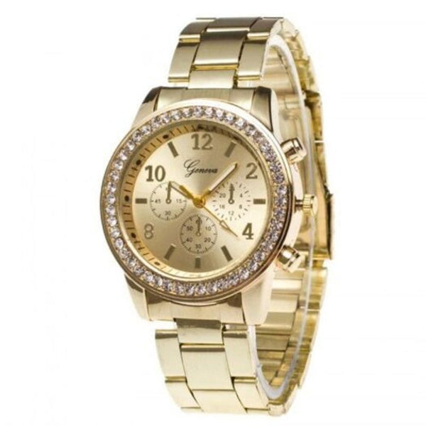 Veile Studios Fashion Ladies Diamond Steel Business Watch Golden Watches