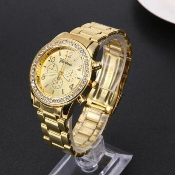 Veile Studios Fashion Ladies Diamond Steel Business Watch Golden Watches