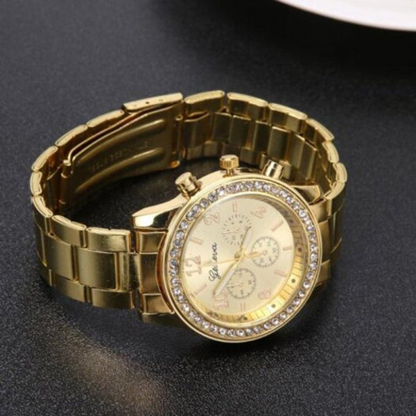 Veile Studios Fashion Ladies Diamond Steel Business Watch Golden Watches