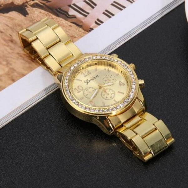 Veile Studios Fashion Ladies Diamond Steel Business Watch Golden Watches