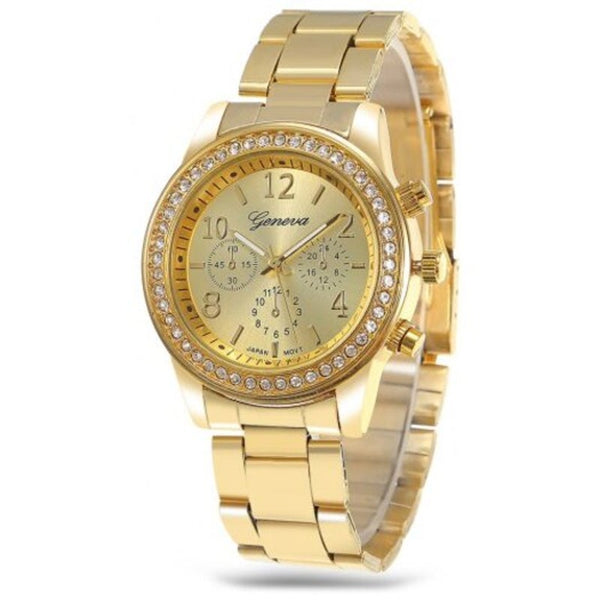 Veile Studios Rhinestone Women Quartz Watch Alloy Band Golden Watches