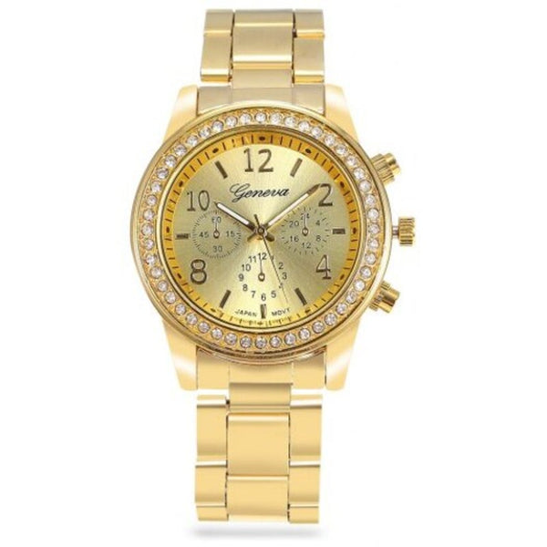 Veile Studios Rhinestone Women Quartz Watch Alloy Band Golden Watches