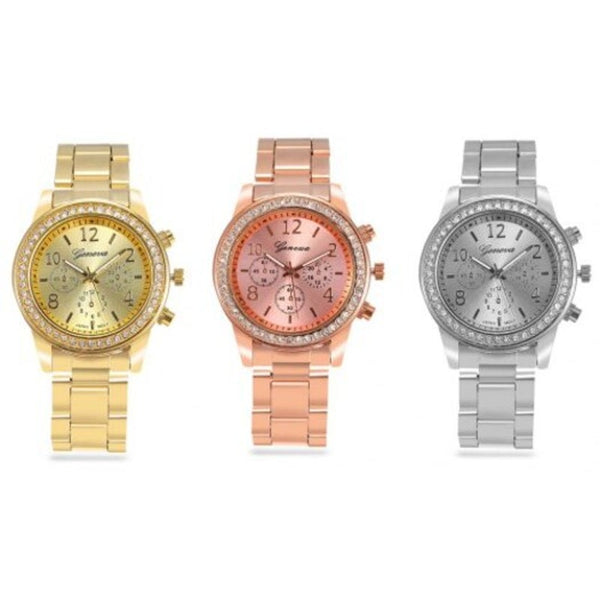 Veile Studios Rhinestone Women Quartz Watch Alloy Band Golden Watches