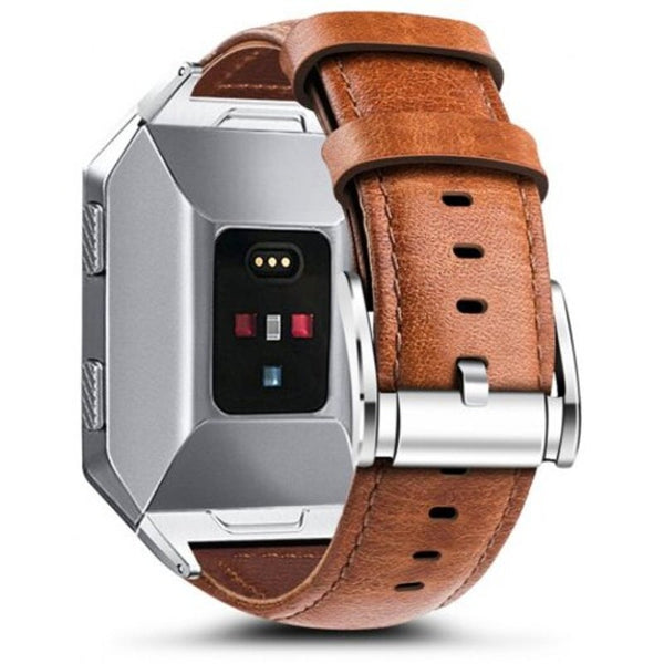 Genuine Leather Replacement Strap With Metal Adapter For Fitbit Ionic Smart Watch Accessory Wristband Light Brown Watch Bands