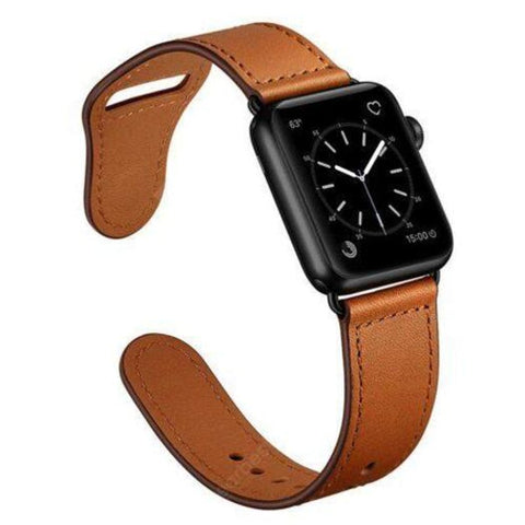 Genuine Leather Sport Watch Band Strap For Apple Series 4 3 2 1 Brown 40Mm