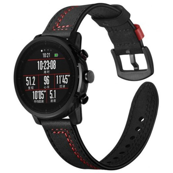 Genuine Leather Strap For Xiaomi Amazfit 2 / 2S Replacement Belt Black Watch Bands