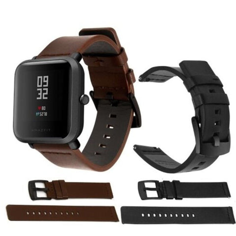 Genuine Leather Watch Band Wrist Strap For Xiaomi Huami Amazfit Bip Youth Brown