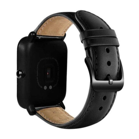 Genuine Leather Watch Wristband Strap For Amazfit Bip Youth Black