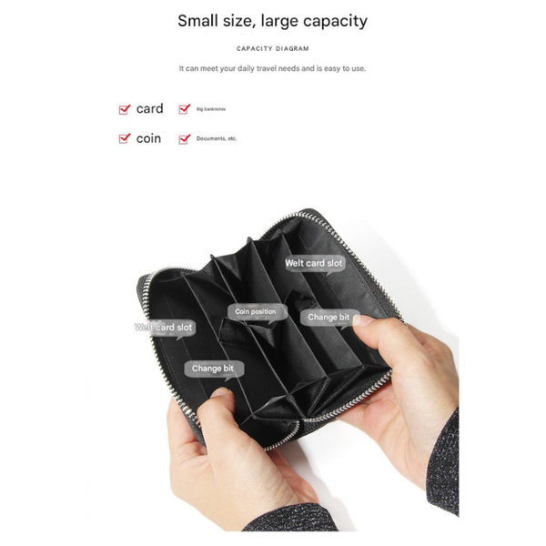 Genuine Leather Rfid Blocking Accordion Card Holder & Coin Purse Large Capacity Zip Wallet(Purple) Wallets