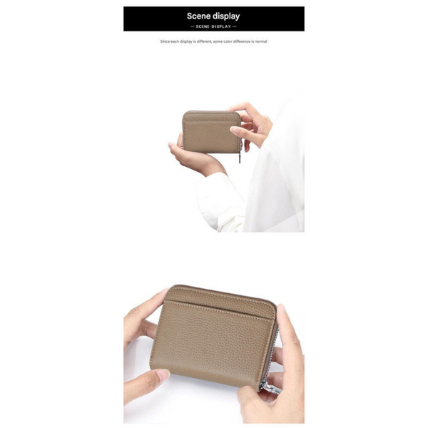 Genuine Leather Rfid Blocking Accordion Card Holder & Coin Purse Large Capacity Zip Wallet(Brown) Wallets