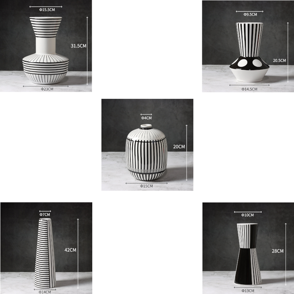 Geometric Black White Striped Ceramic Vase Decor Vases