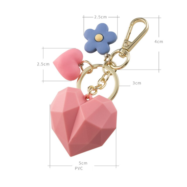 Geometric Love Flower Keychain Pendant Personality Ring Car School Bag Unisex