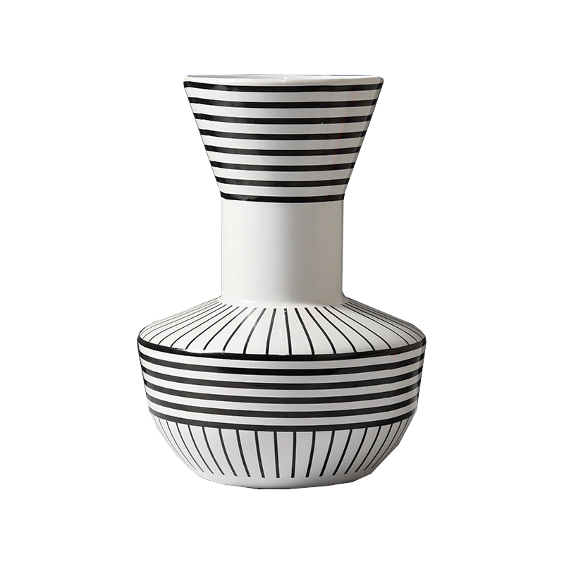 Geometric Black White Striped Ceramic Vase Decor Vases