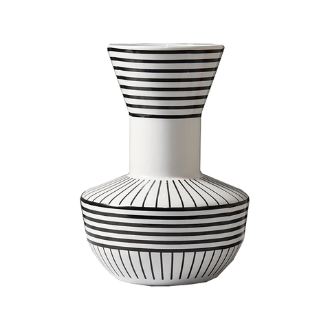 Geometric Black And White Striped Ceramic Vase Home Decor