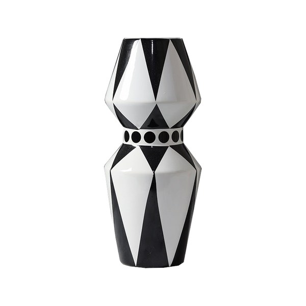 Geometric Black White Striped Ceramic Vase Decor Vases