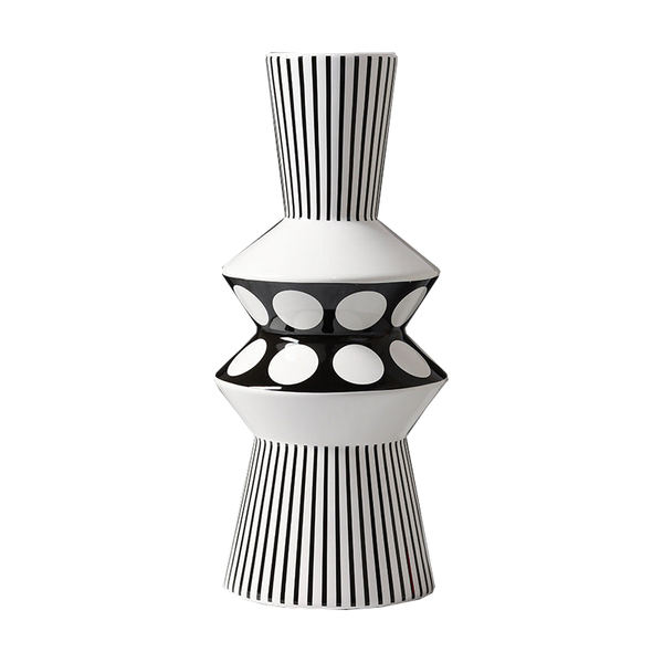 Geometric Black White Striped Ceramic Vase Decor Vases