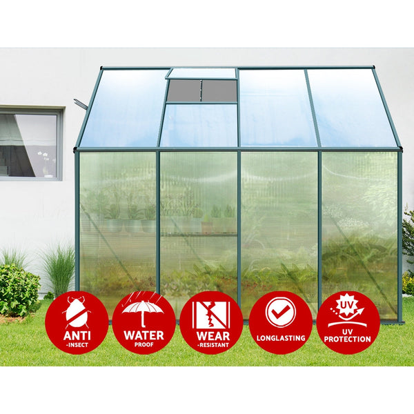 Greenfingers Greenhouse Aluminium House Garden Polycarbonate 2.52X1.27M Greenhouses
