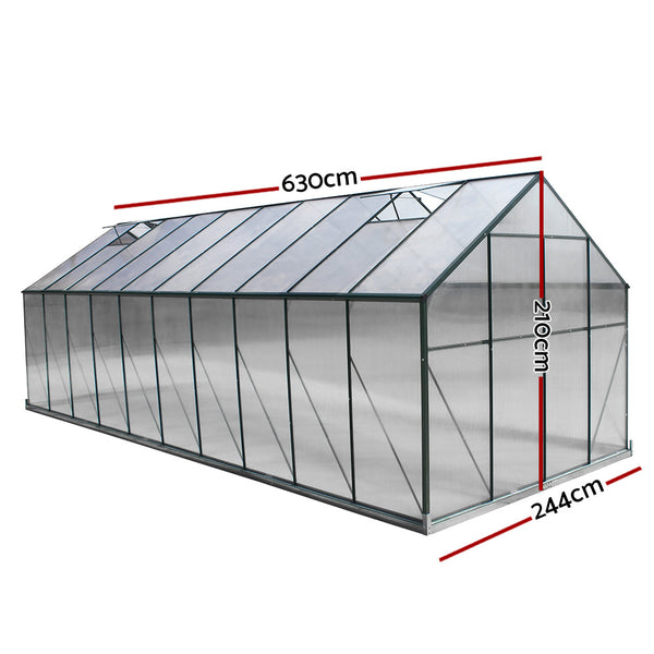 Greenfingers Greenhouse 6.3X2.44X2.1M Aluminium Polycarbonate House Garden Shed Greenhouses