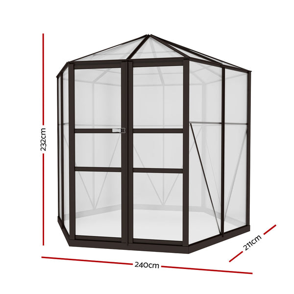 Greenfingers Greenhouse 2.4X2.1X2.32M Aluminium Polycarbonate House Garden Shed