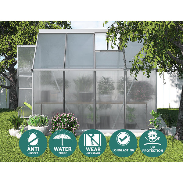Greenfingers Greenhouse Aluminium House Polycarbonate Garden Shed 2.4X1.9M Greenhouses