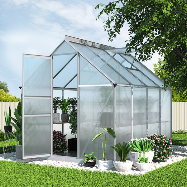 Greenfingers Greenhouse Aluminium House Polycarbonate Garden Shed 2.4X1.9M Greenhouses