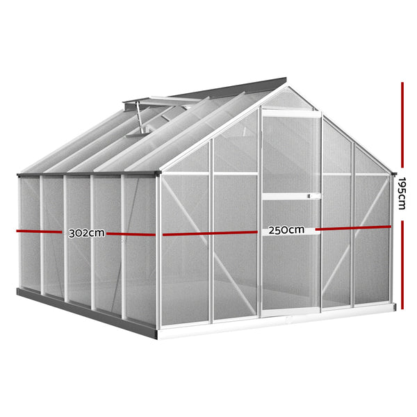 Greenfingers Greenhouse Aluminium Polycarbonate House Garden Shed 3X2.5M Greenhouses