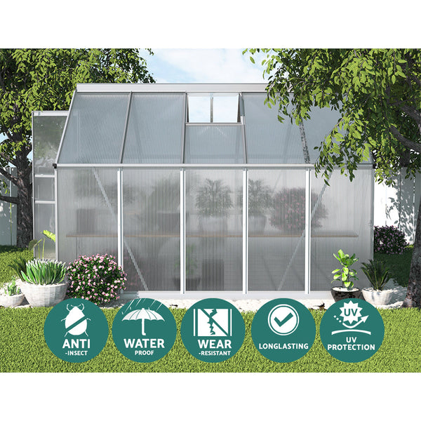 Greenfingers Greenhouse Aluminium Polycarbonate House Garden Shed 3X2.5M Greenhouses